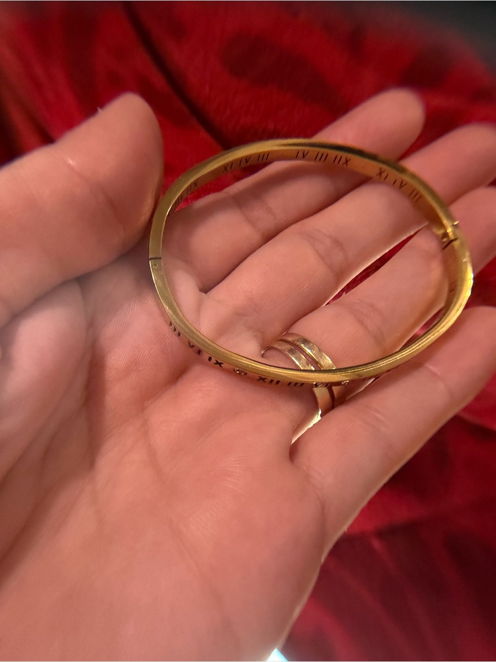Gold Roman Numeral Hinged Bangle Bracelet